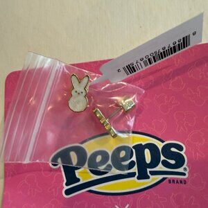 Alex and Ani PEEPS White Pearlized Bunny Earrings, with gold